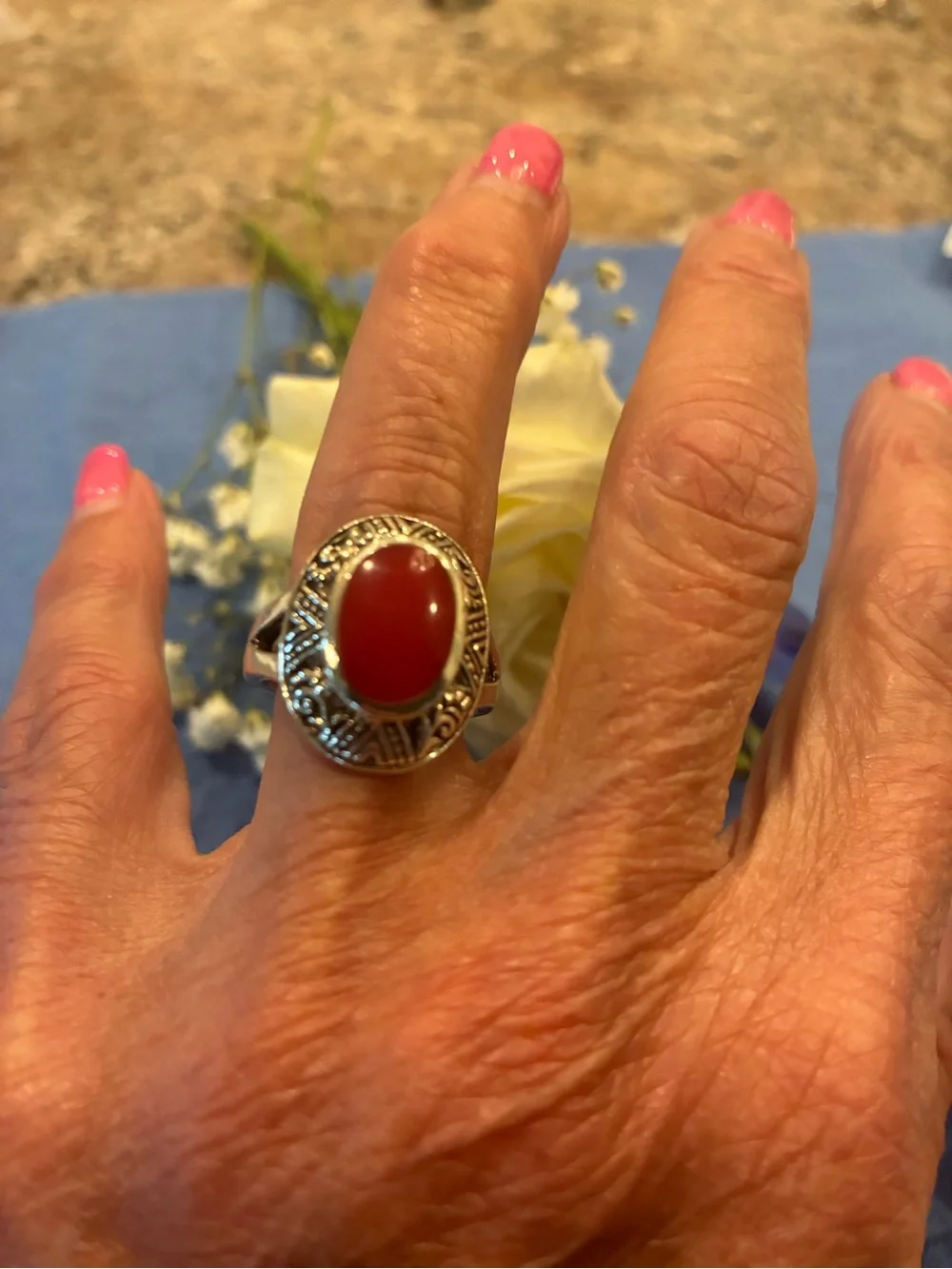 Eye catching Rich Red Carnelian Gemstone Ring Size 8